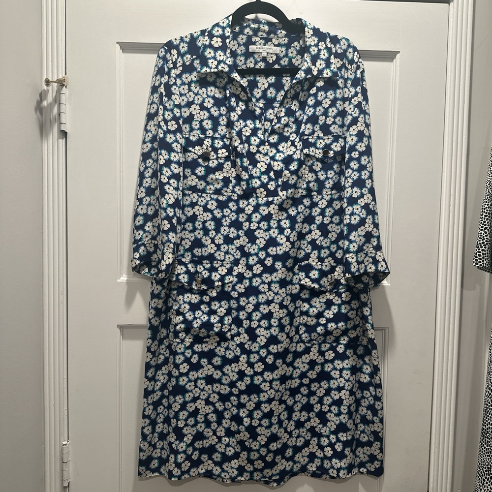 Gerard Darel 100% Silk Floral Blue Dress.